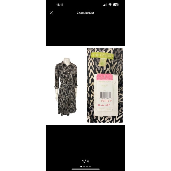 NWT Button Up Wishbone Print Button Up Shirt Tie Dress / Small Petite * - Picture 5 of 5